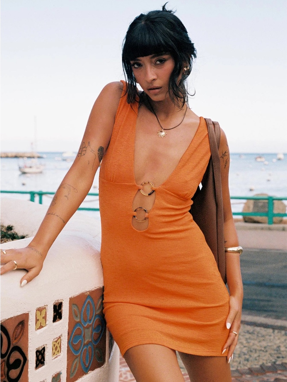 Princess Polly Orange Ring-Detail Mini Dress